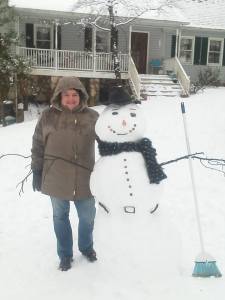 My wife Dawn Carter, with the beautiful snow man she made a couple years ago.