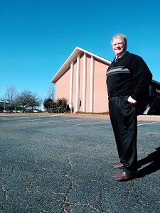 "Slam" in front of Forsyth Friends Meeting, where he Pastors